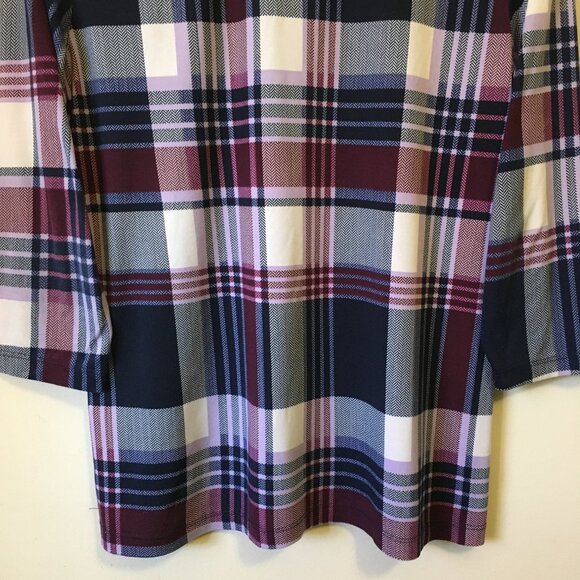 Stretchy Plaid Print 3/4 Sleeve Pullover Top - Picture 9 of 16